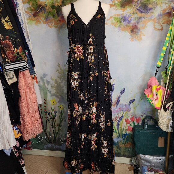 Nostalgia Black Floral Tank Style Bohemian Maxi Dress - Picture 1 of 10